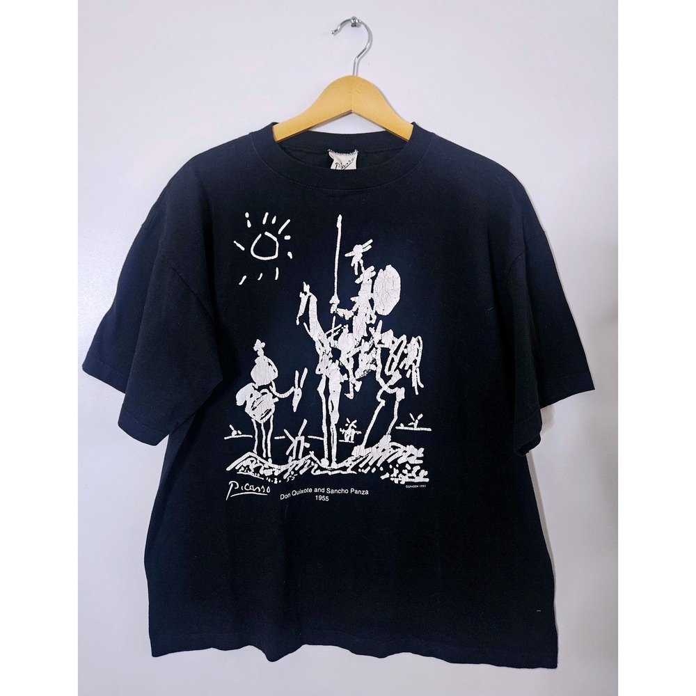 Pablo Picasso Don Quixote Graphic T-Shirt Mens Medium Black Good 1995 Art Print